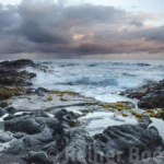 Solidified lava flow into the sea