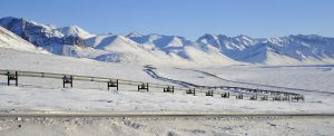 Dalton highway and oil pipeline at Atigun pass