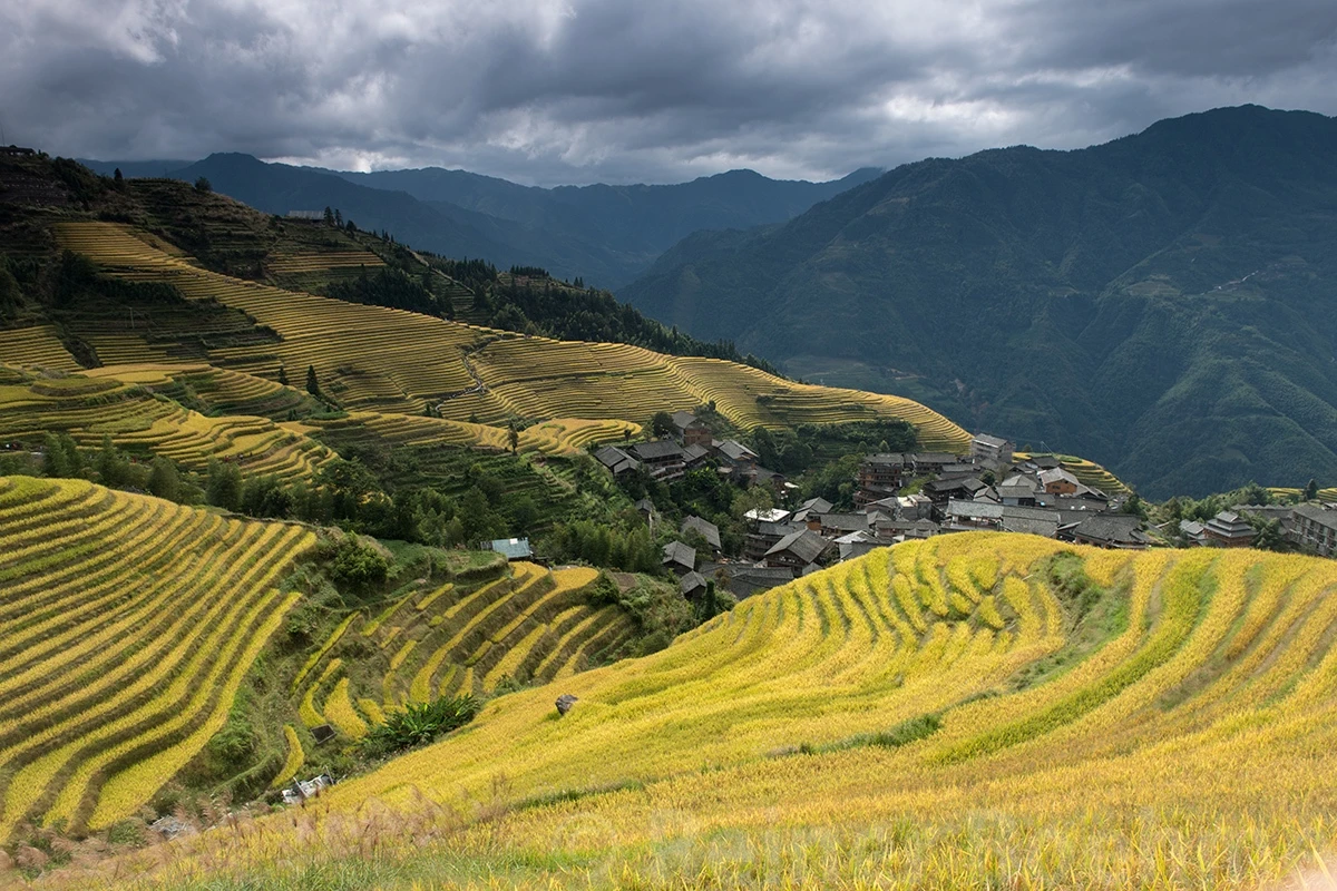 Walking along the trail in Ping’an, Longji rice terraces – photo by Reiner Boehme