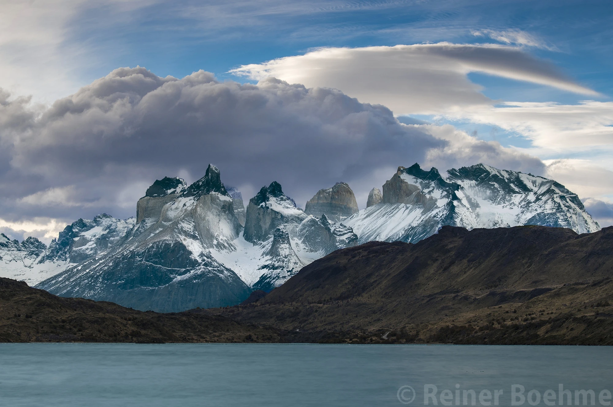 High winds over Los Cuernos, Patagonia – photo by Reiner Boehme