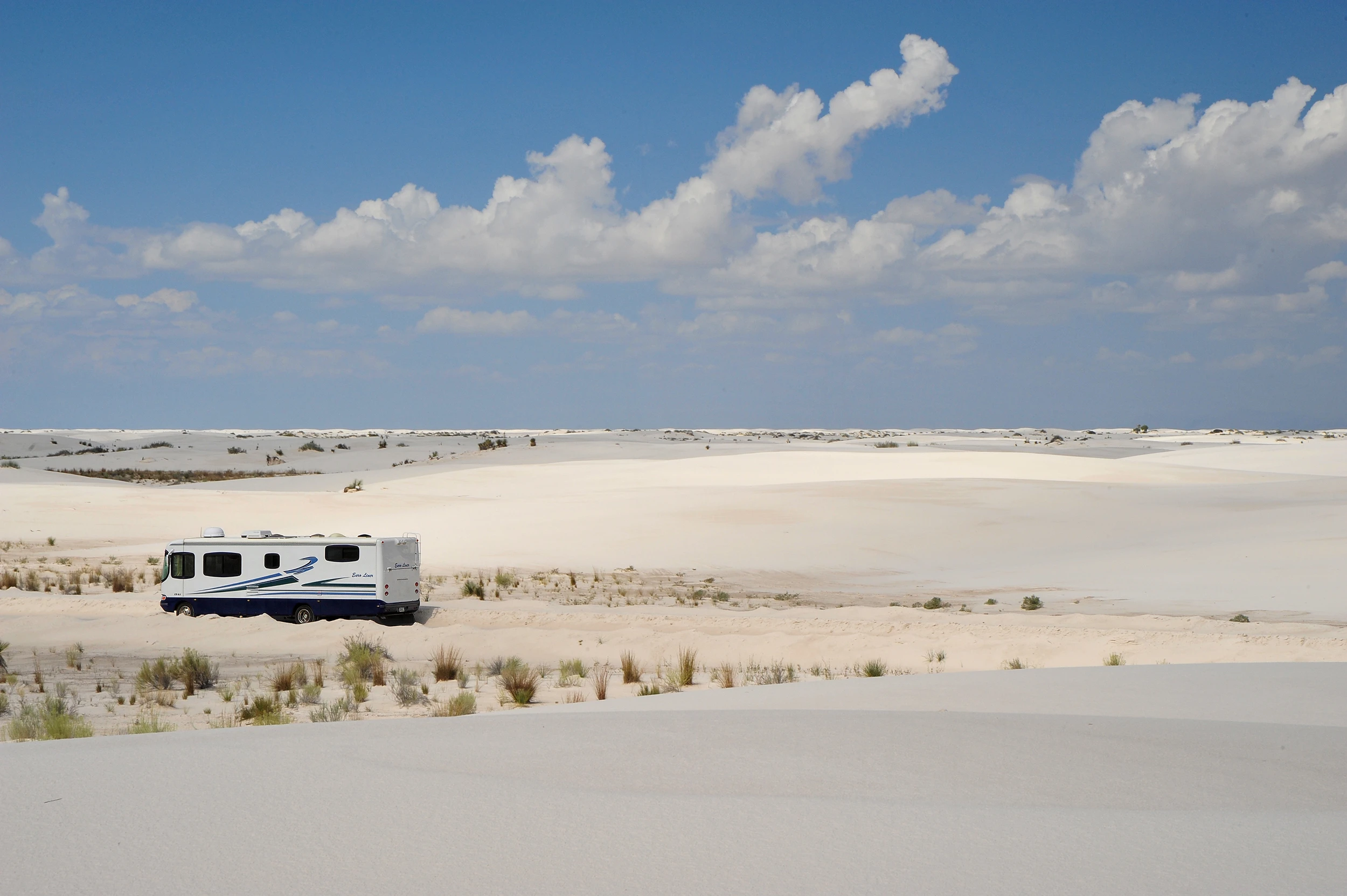 Our motorhome, White Sands – photo by Reiner Boehme